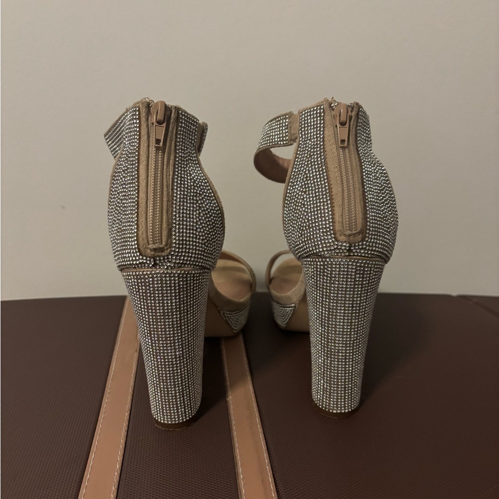 Madden Girl “Siren” Silver Rhinestone Block Heel Sandals - Picture 2 of 6